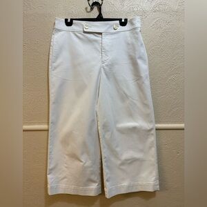 Lauren Ralph Lauren White Cropped Capri Wide Leg Pant 10 98% Cotton Stretch